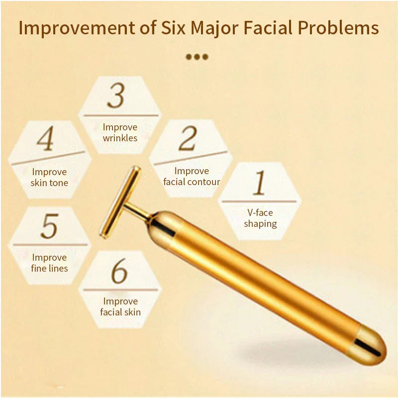 Masajeador facial vibratorio con rodillo dorado